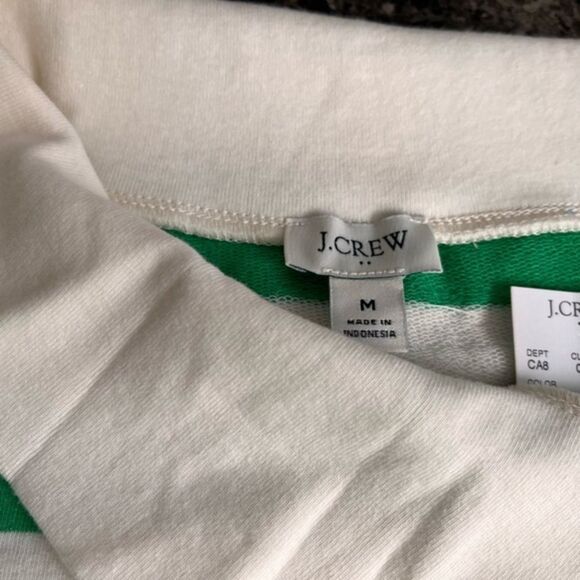 J‎ Crew Women's Green Striped Sweatshirt Cotton Wide Button Collar - Picture 5 of 7